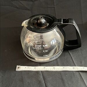 Clear Glass Coffee Carafe with Black Handle and Lid